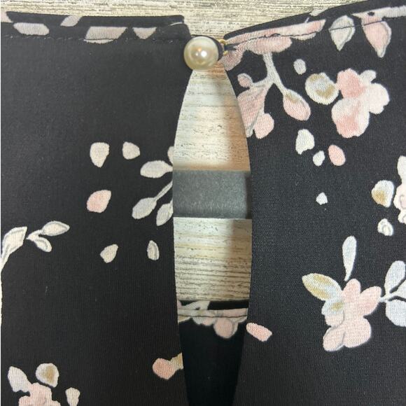 Karl Lagerfeld women size XL black floral long sleeve ruffle blouse designer top - Picture 7 of 7